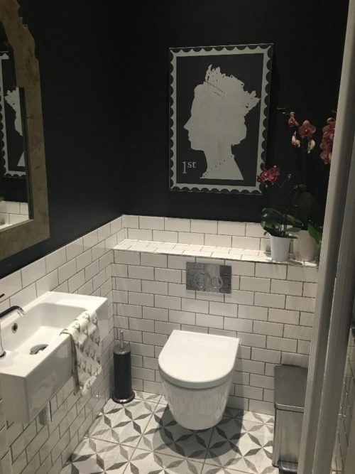 cloakroom powder tile subway interior victorian hallway walls scandinavian tiles toilet metro detached semi inspiration sink houzz tiled hygge floors